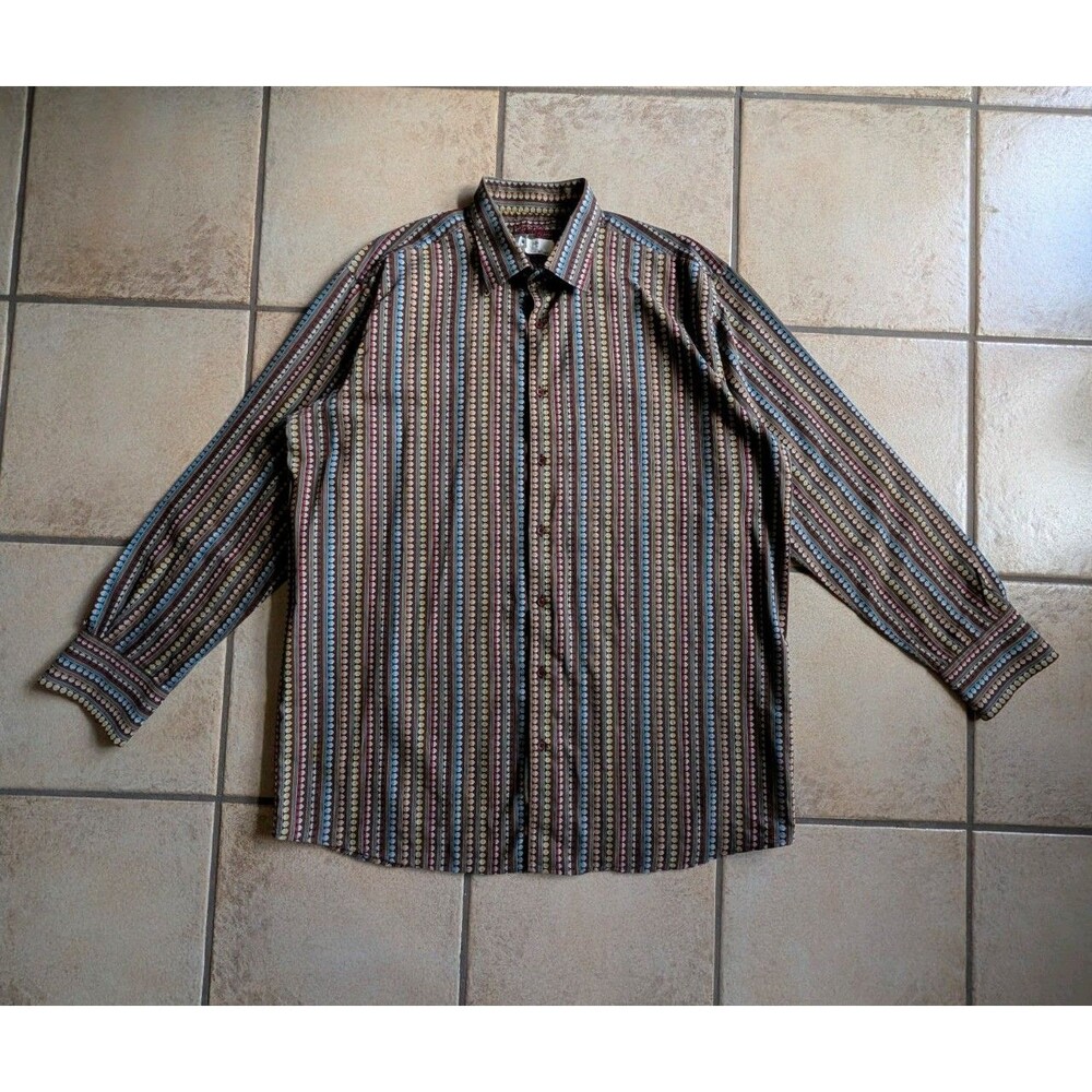 Visconti Mens 2XL Tall Striped Multicolor Long Sleeve Button Up Retro 2XLT clean